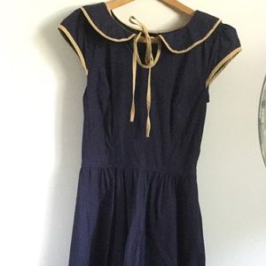 Size 4- Eshakti- Navy Blue Dress- with tan trim